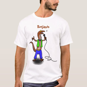 Funny lizard singing with microphone cartoon T-Shirt