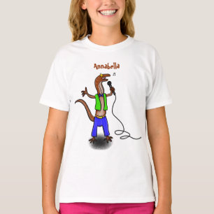 Funny lizard singing with microphone cartoon T-Shirt