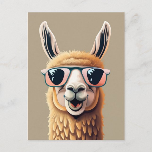 Funny Llama Alpaca Cute Animals glasses Postcard (Front)