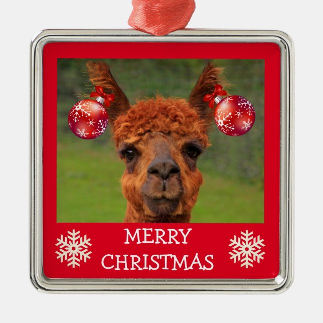 Funny Llama And Christmas Balls Ornament (Front)