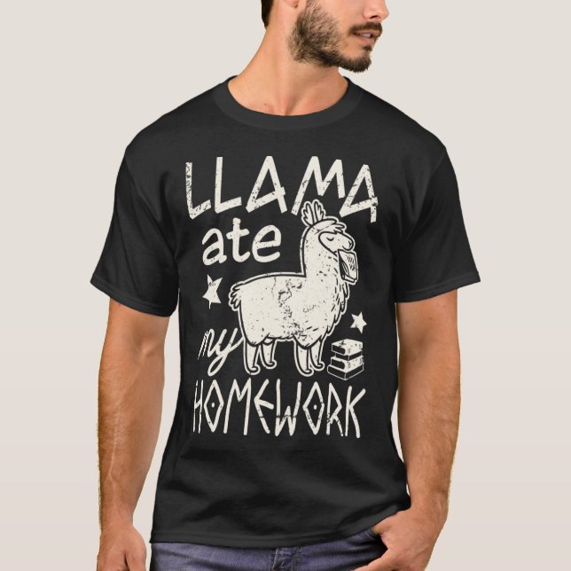 Funny Llama Ate My Homework Alpaca Tee for Boys Gi (Front)