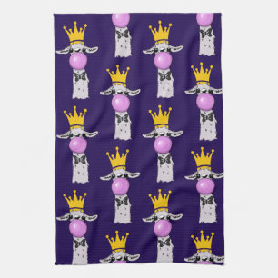 Funny Llama Blowing a Pink Bubble Pattern Kitchen Towel