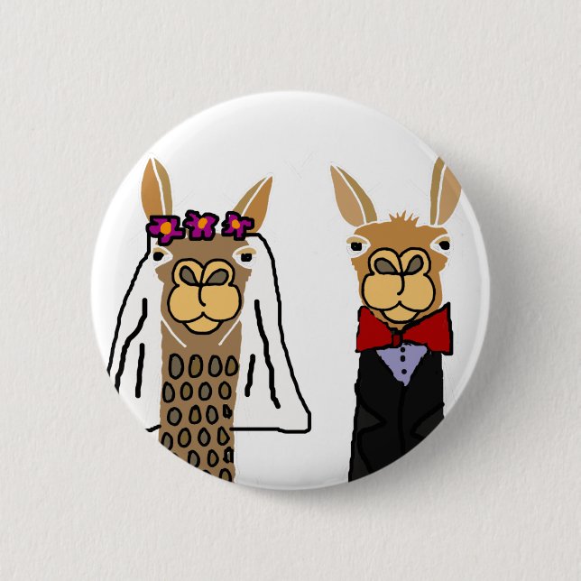 Funny Llama Bride and Groom Wedding Art 2 Inch Round Button (Front)