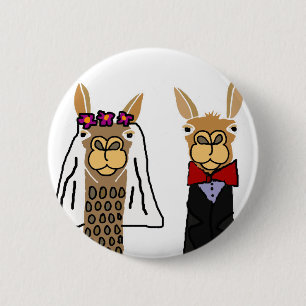 Funny Llama Bride and Groom Wedding Art 2 Inch Round Button