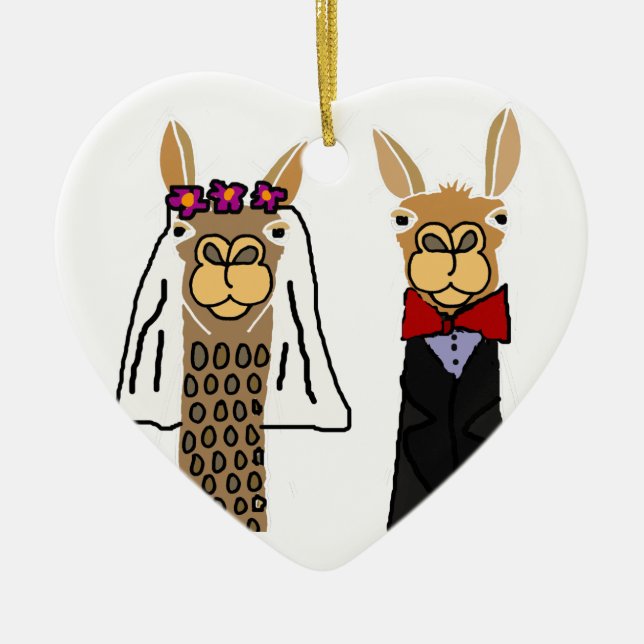Funny Llama Bride and Groom Wedding Art Ceramic Ornament (Front)