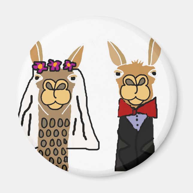 Funny Llama Bride and Groom Wedding Art Magnet (Front)