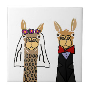 Funny Llama Bride and Groom Wedding Art Tile