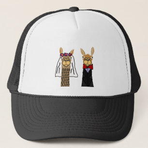Funny Llama Bride and Groom Wedding Art Trucker Hat