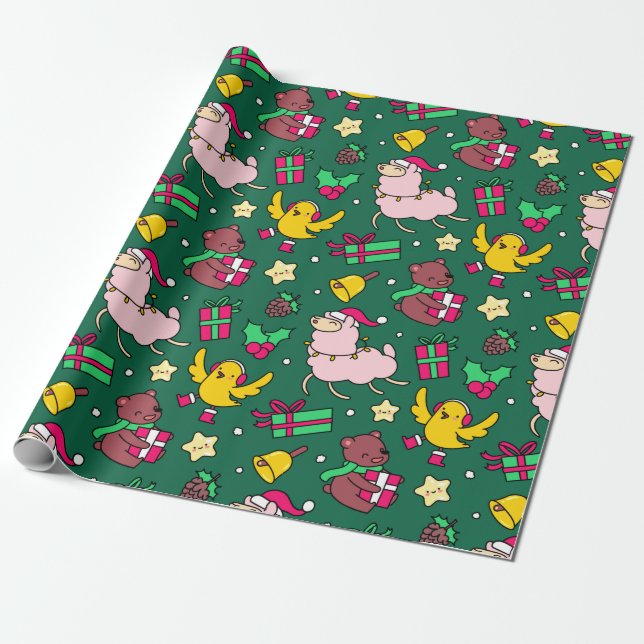 Funny Llama Christmas Wrapping Paper (Unrolled)