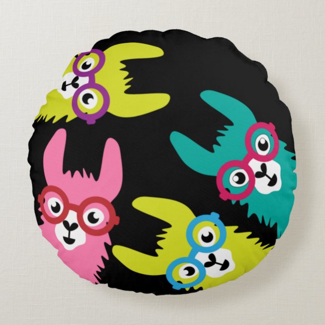 Funny Llama Colorful Camelid  Round Pillow (Front)