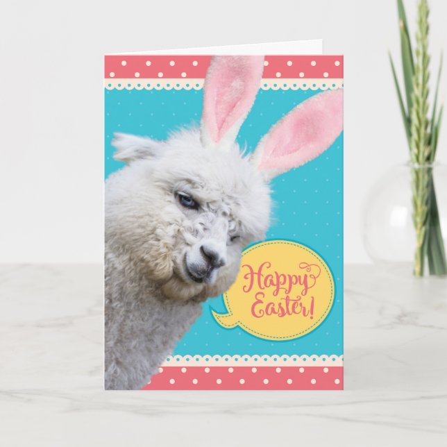 Funny Llama Easter Bunny Llamanated Easter Card (Front)
