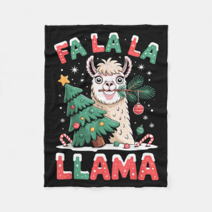 Funny Llama Eating Christmas Tree Fala Lala  Fleece Blanket