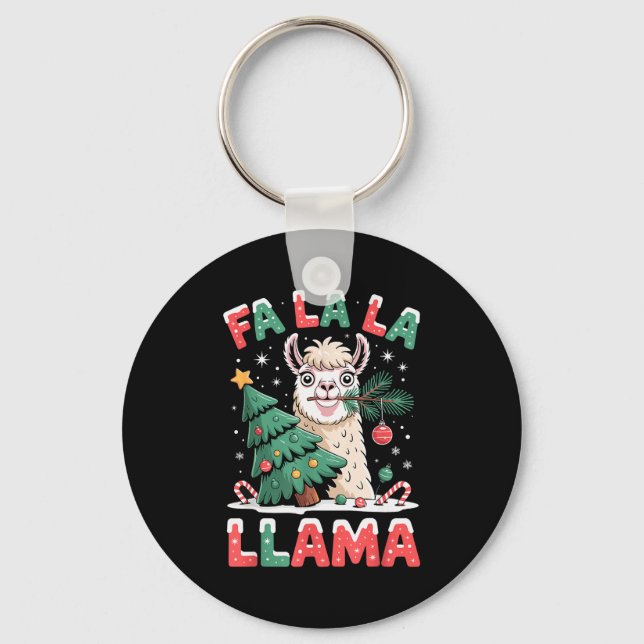 Funny Llama Eating Christmas Tree Fala Lala  Keychain (Front)