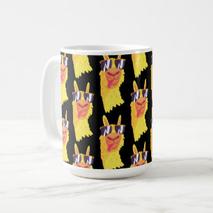  Funny Llama Face With Glasses Pattern  Coffee Mug