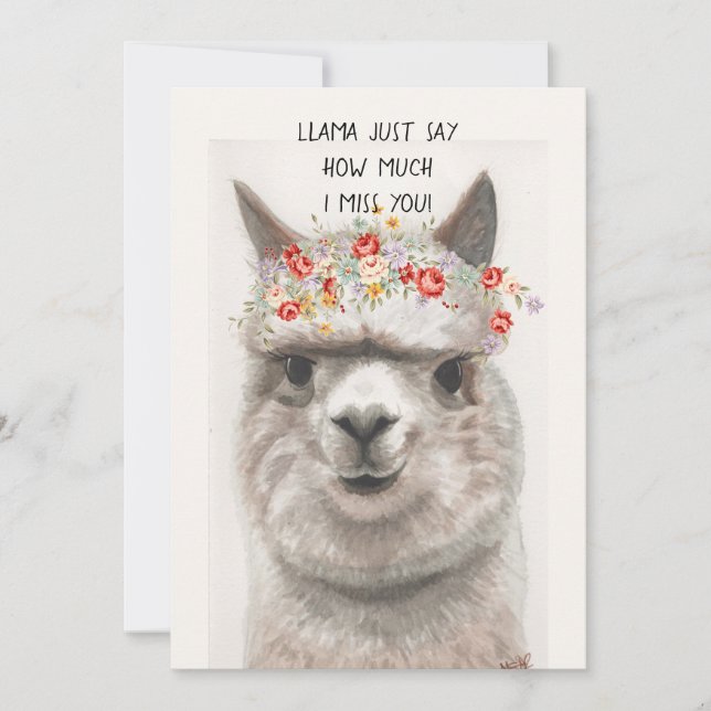 Funny Llama I Miss You Greeting Card (Front)