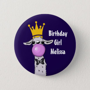 Funny Llama Illustration Birthday Girl 2 Inch Round Button