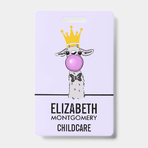 Funny Llama Illustration Blowing a Pink Bubble Badge