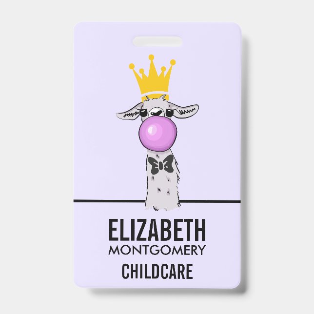 Funny Llama Illustration Blowing a Pink Bubble Badge (Front)