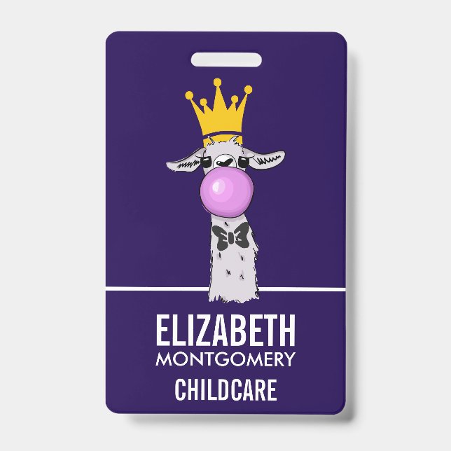 Funny Llama Illustration Blowing a Pink Bubble Badge (Front)
