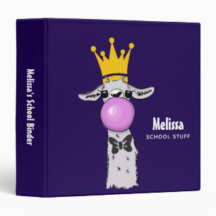 Funny Llama Illustration Blowing a Pink Bubble Binder
