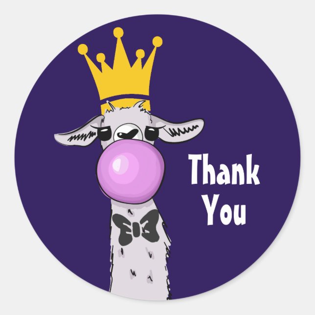 Funny Llama Illustration Blowing a Pink Bubble Classic Round Sticker (Front)