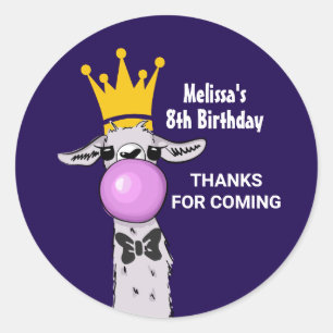 Funny Llama Illustration Blowing a Pink Bubble Classic Round Sticker