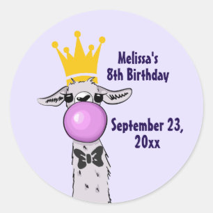 Funny Llama Illustration Blowing a Pink Bubble Classic Round Sticker