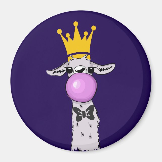 Funny Llama Illustration Blowing a Pink Bubble Magnet (Front)