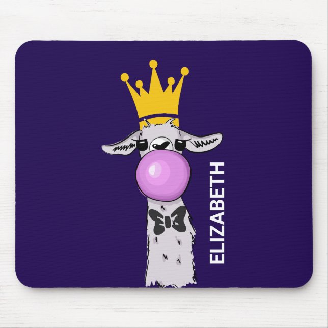 Funny Llama Illustration Blowing a Pink Bubble Mouse Pad (Front)