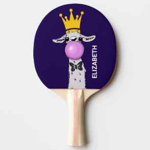 Funny Llama Illustration Blowing a Pink Bubble Ping Pong Paddle
