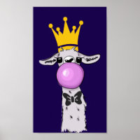Funny Llama Illustration Blowing a Pink Bubble