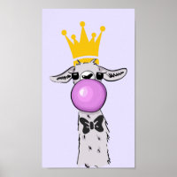 Funny Llama Illustration Blowing a Pink Bubble