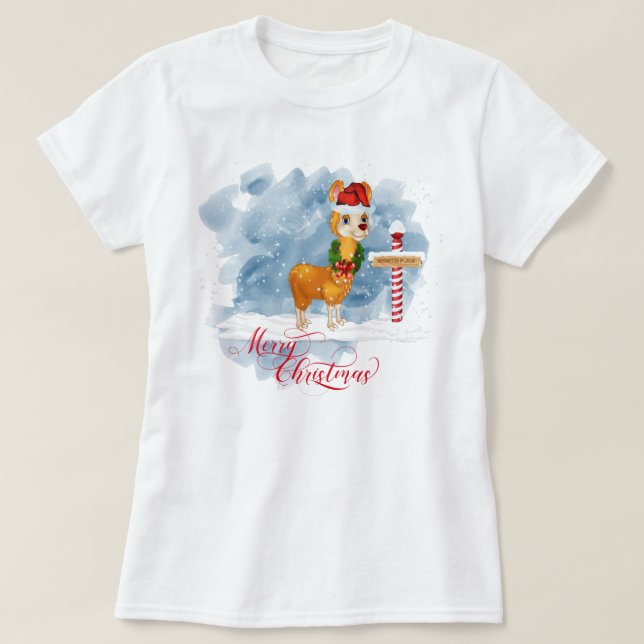 Funny Llama Lovers Christmas North Pole T-Shirt (Design Front)