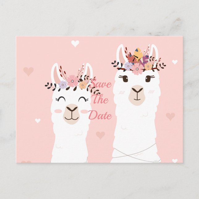 Funny Llama Save The Date Postcard (Front)