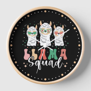 Funny Llama Squad Sunglasses Cool Llamas Retro  Clock