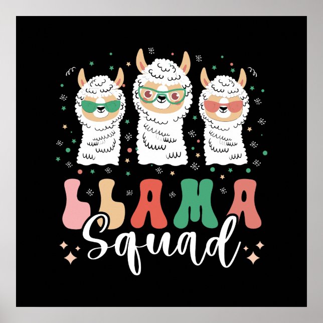 Funny Llama Squad Sunglasses Cool Llamas Retro  Poster (Front)