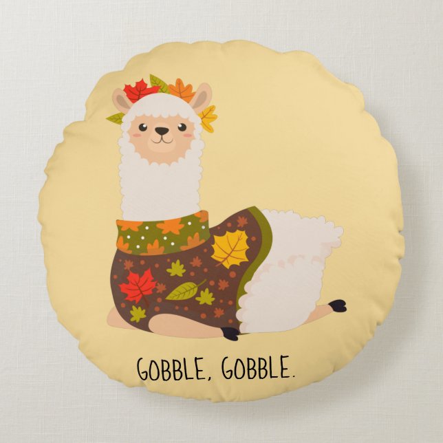 Funny Llama Turkey Thanksgiving  Round Pillow (Front)