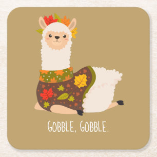 Funny Llama Turkey Thanksgiving  Square Paper Coaster