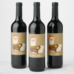 Funny Llama Turkey Thanksgiving  Wine Label