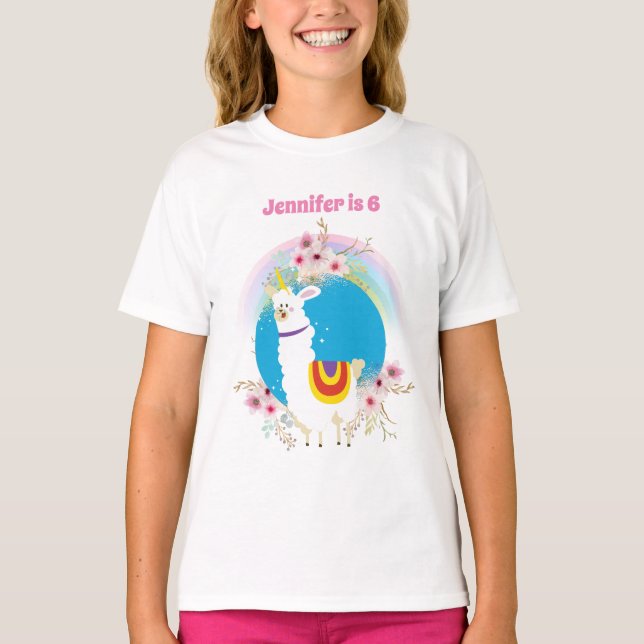 Funny Llama Unicorn Alpaca Kawaii Cute Add Name T-Shirt (Front)
