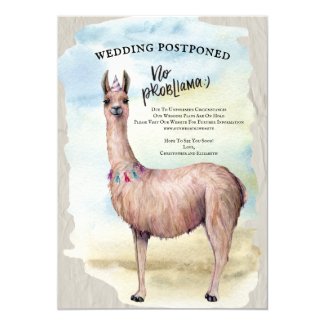 Funny Llama Wedding Postponed Date Change Invitation