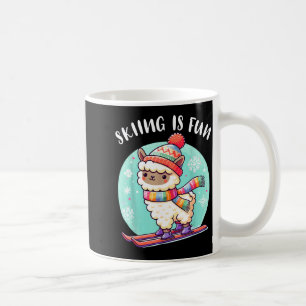 Funny llama with hat and scarf loves skiing in the coffee mug
