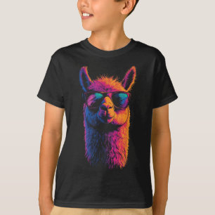 Funny Llama With Sungles Colourful No Drama Animal T-Shirt