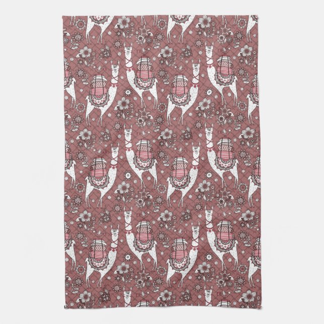 Funny Llamas Pattern Kitchen Towel (Vertical)