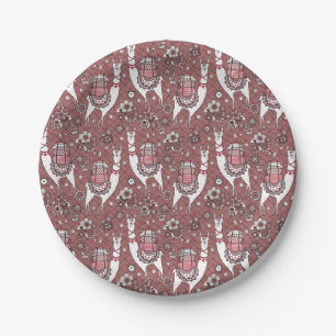 Funny Llamas Pattern Paper Plate