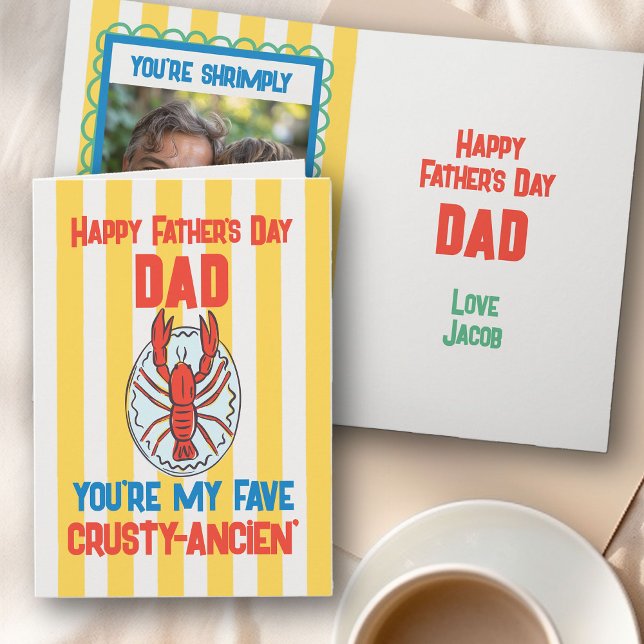 Funny Lobster Amalfi Yellow Stripe Father's Day Card (Funny Father's Day Card with
Photo - order instant digital download or professional print)