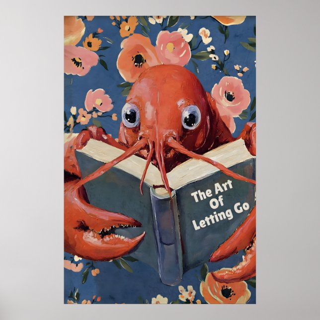 Funny Lobster Reading Art Print Quirky Kitchen (Front)