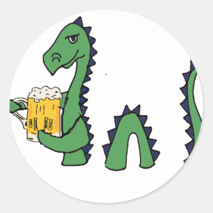 Funny Loch Ness Monster Drinking Beer Cartoon Classic Round Sticker
