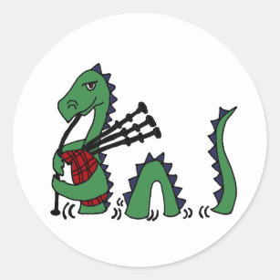 Funny Loch Ness Monster Playing Bagpipes Classic Round Sticker