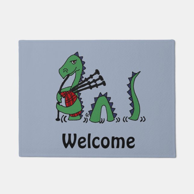 Funny Loch Ness Monster Playing Bagpipes Doormat (Front)